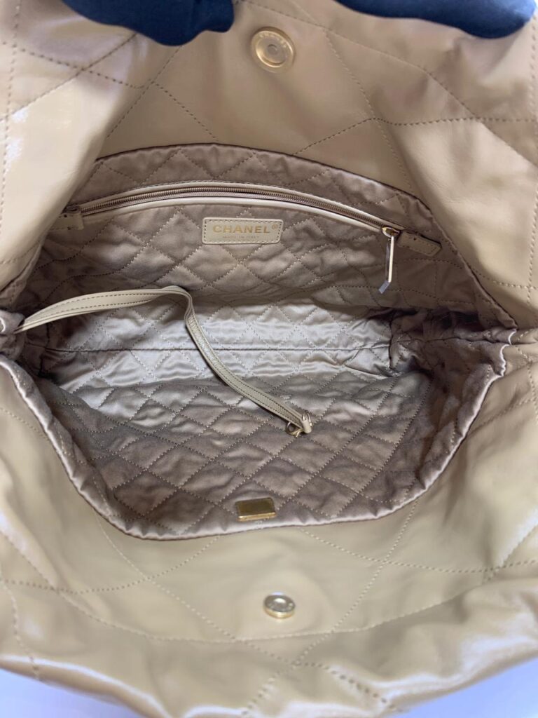 C22 Small Shiny Lambskin Beige Gold Hardware