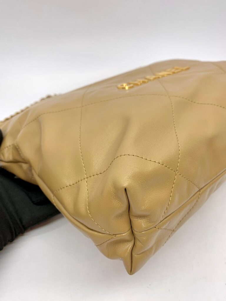 C22 Small Shiny Lambskin Beige Gold Hardware