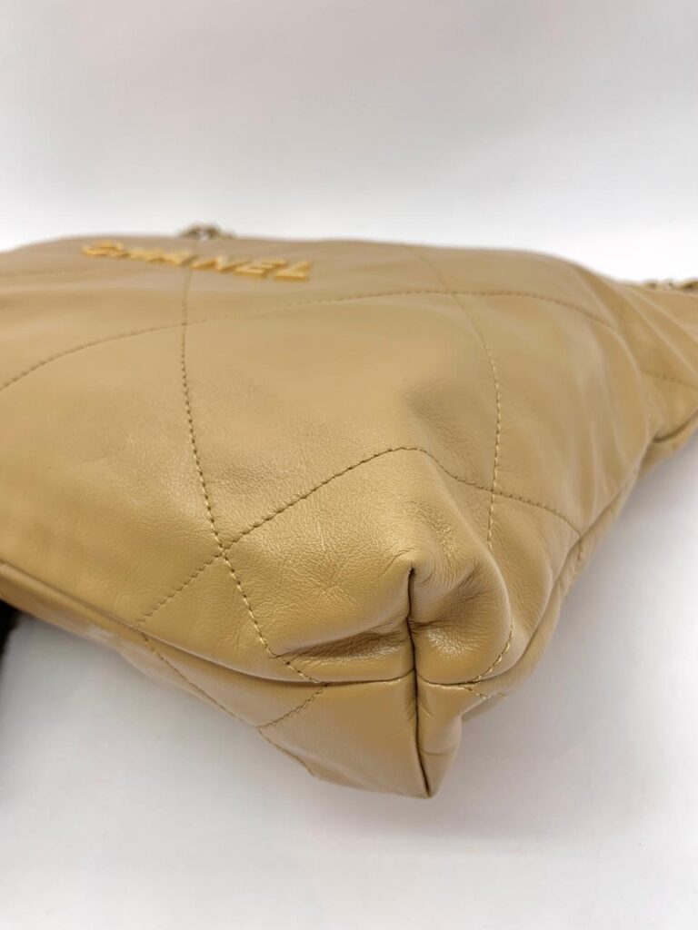 C22 Small Shiny Lambskin Beige Gold Hardware