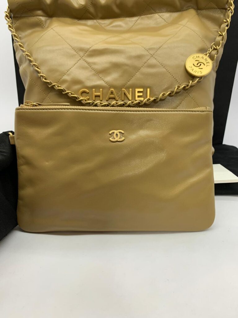 C22 Small Shiny Lambskin Beige Gold Hardware