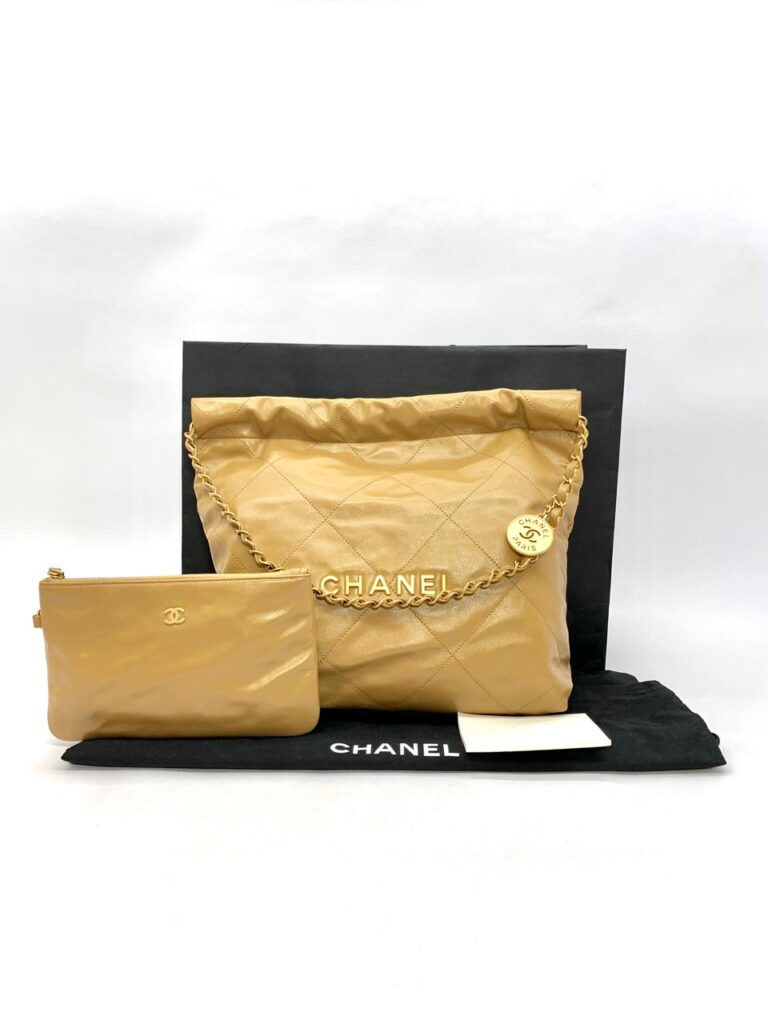 C22 Small Shiny Lambskin Beige Gold Hardware