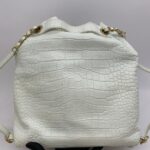 Drawstring Backpack Croco Embossed White Gold Hardware