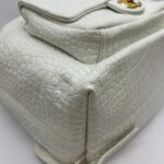 Drawstring Backpack Croco Embossed White Gold Hardware