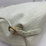 Drawstring Backpack Croco Embossed White Gold Hardware