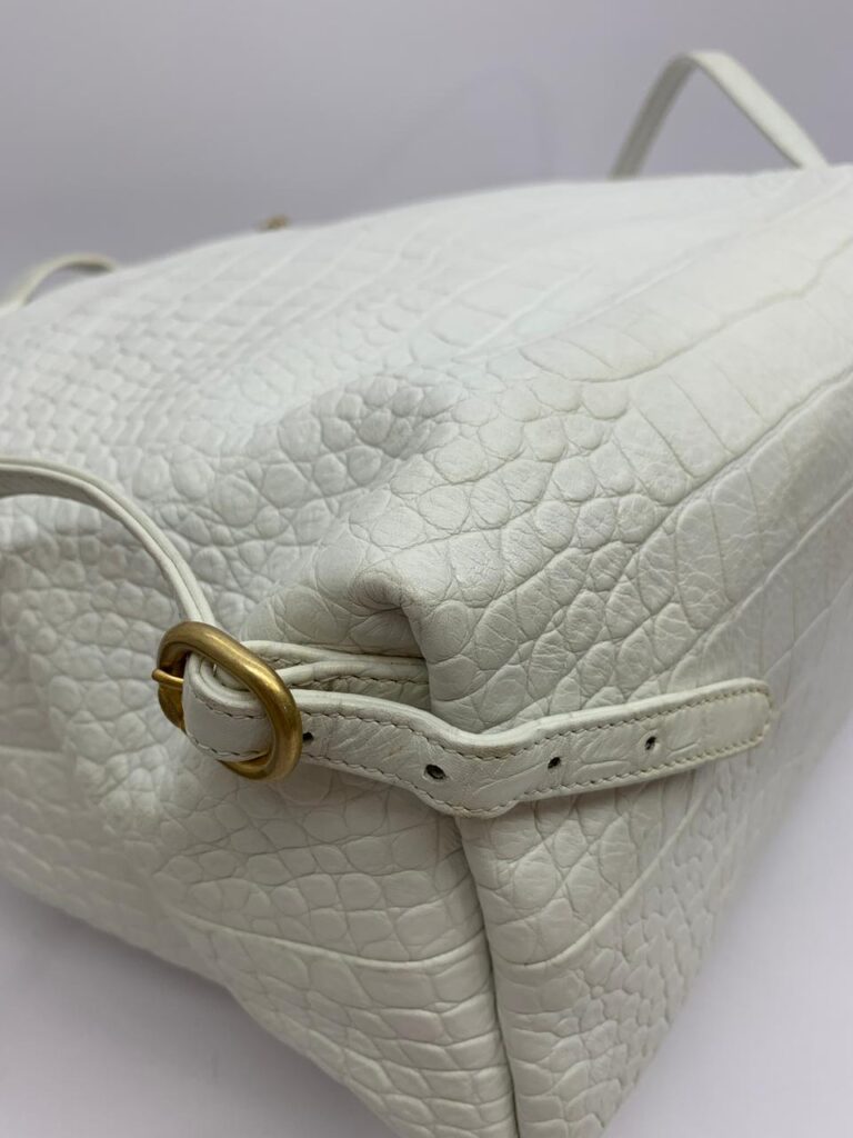 Drawstring Backpack Croco Embossed White Gold Hardware