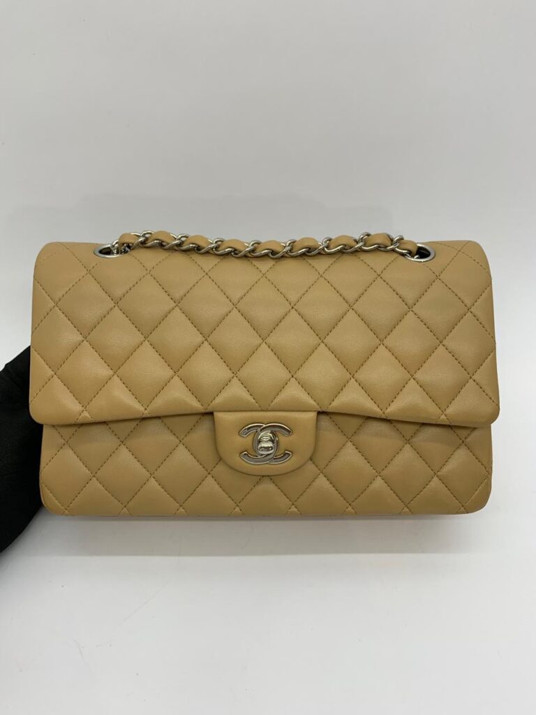 Medium Classic D Flap Lambskin Dark Beige Silver Hardware