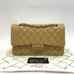 Medium Classic D Flap Lambskin Dark Beige Silver Hardware