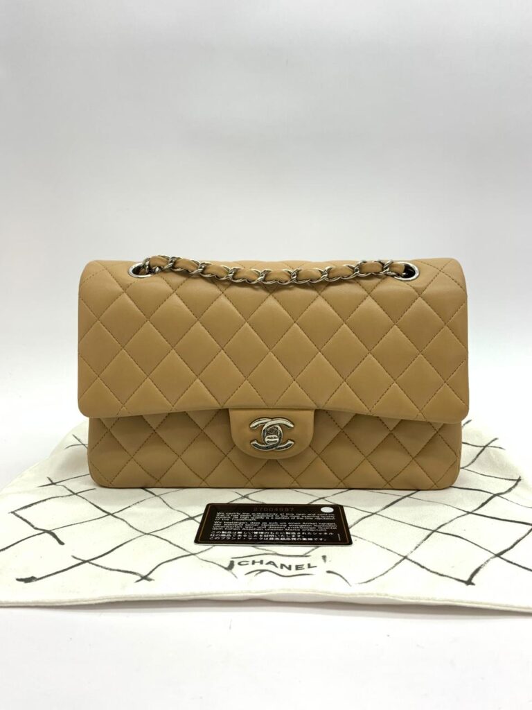 Medium Classic D Flap Lambskin Dark Beige Silver Hardware