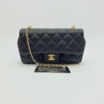 Mini Flap Bag Black Satin GHW