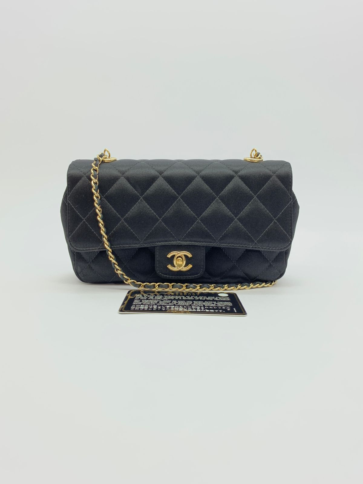 Mini Flap Bag Black Satin GHW