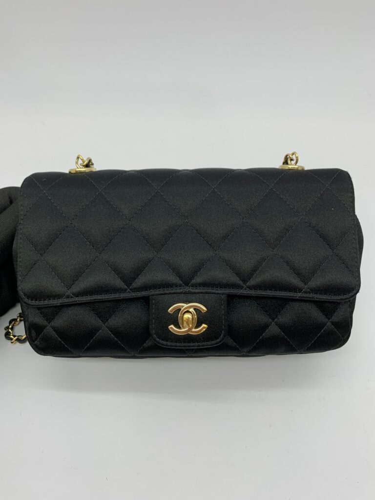 Mini Flap Bag Black Satin GHW