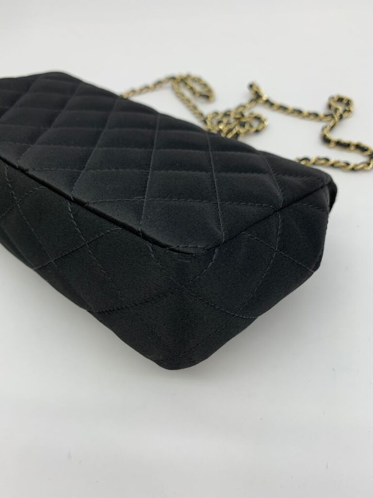 Mini Flap Bag Black Satin GHW