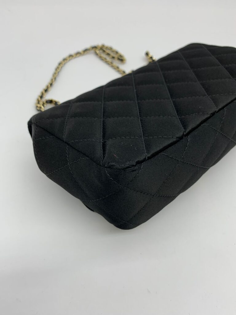 Mini Flap Bag Black Satin GHW