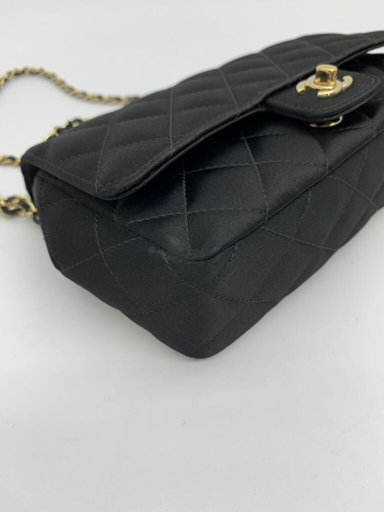 Mini Flap Bag Black Satin GHW