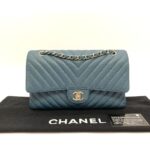 Medium Classic D Flap Caviar Chevron Blue GHW