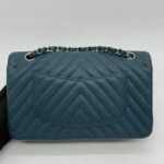 Medium Classic D Flap Caviar Chevron Blue GHW
