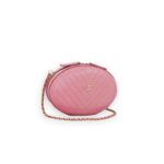 Oval Chain Bag Chevron Stitched Pink GHW