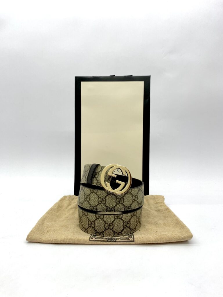 Interlocking Belt 3.5cm Supreme Canvas Brown Light Gold Hardware