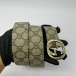 Interlocking Belt 3.5cm Supreme Canvas Brown Light Gold Hardware