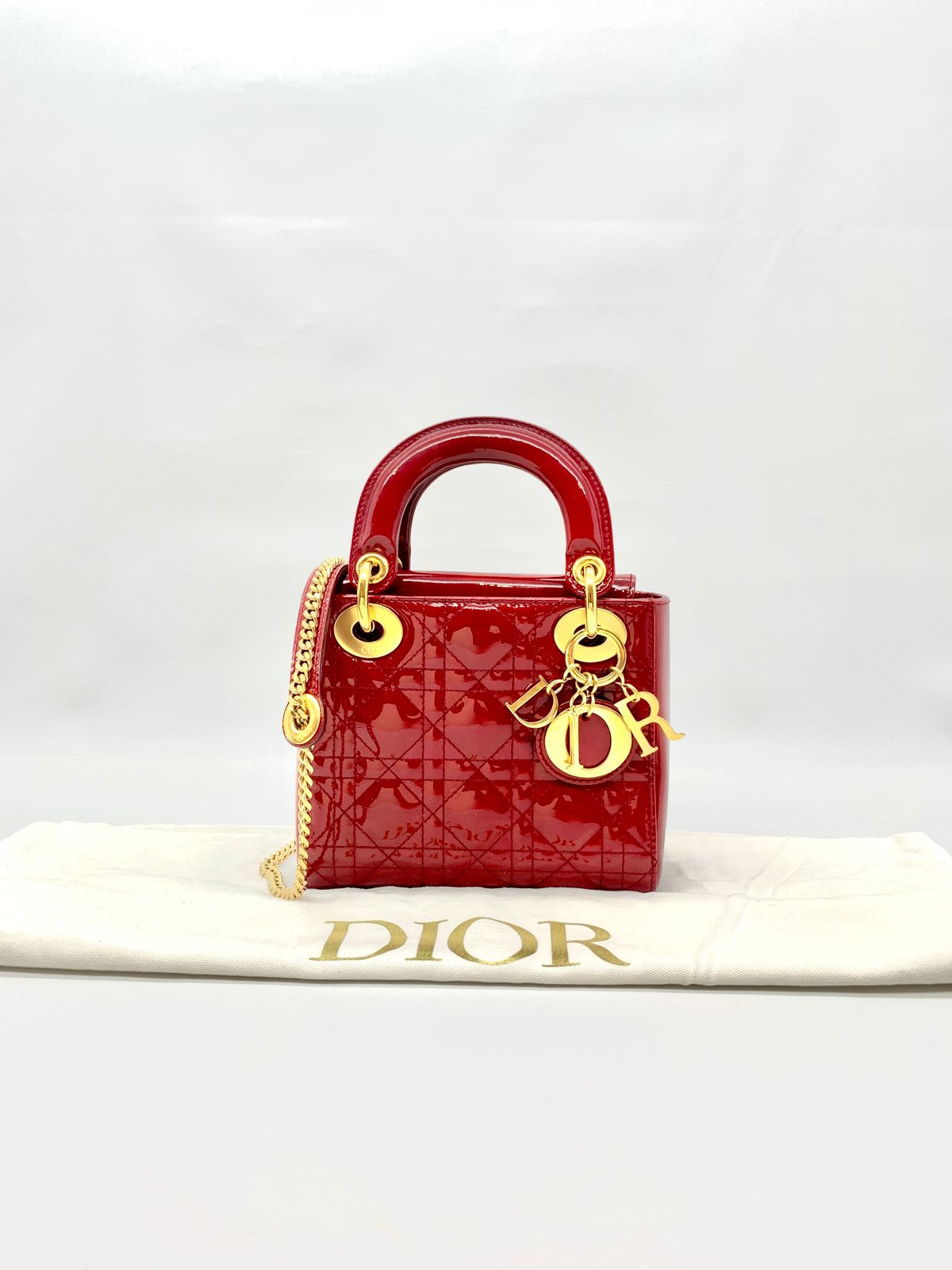 Lady Dior Mini Vernis Red Gold Hardware
