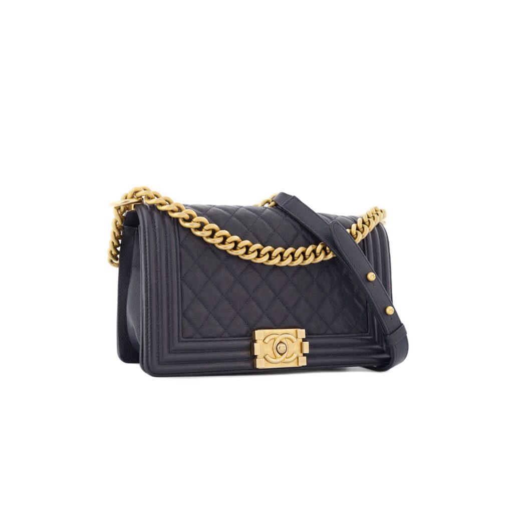 Boy 25 Caviar Navy Gold Hardware
