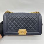 Boy 25 Caviar Navy Gold Hardware