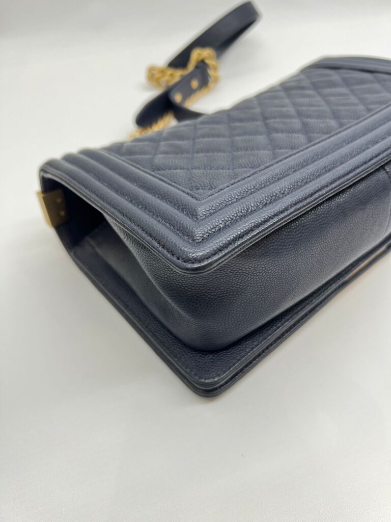 Boy 25 Caviar Navy Gold Hardware