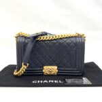 Boy 25 Caviar Navy Gold Hardware