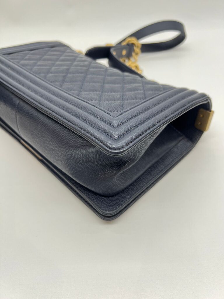 Boy 25 Caviar Navy Gold Hardware