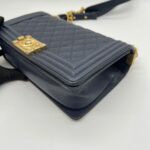 Boy 25 Caviar Navy Gold Hardware