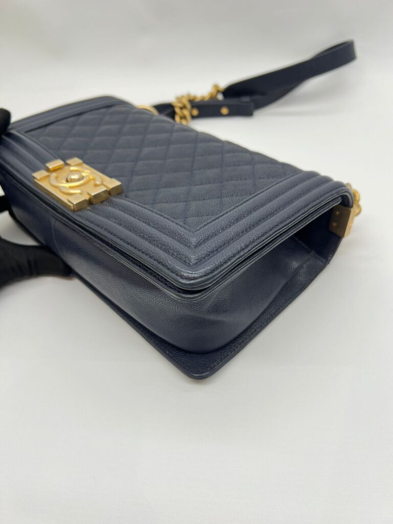 Boy 25 Caviar Navy Gold Hardware