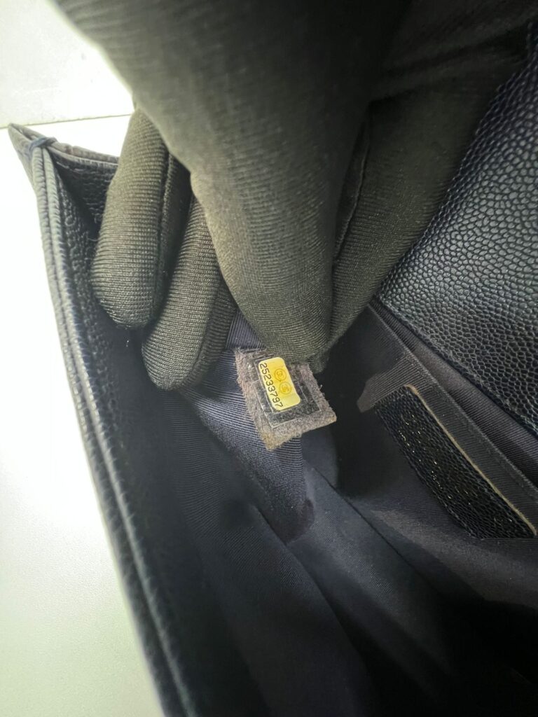 Boy 25 Caviar Navy Gold Hardware