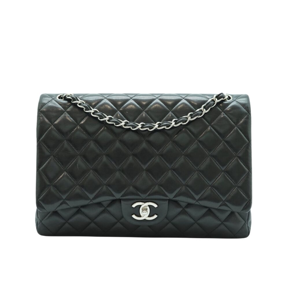 Maxi Classic D. Flap Lambskin Black Silver Hardware