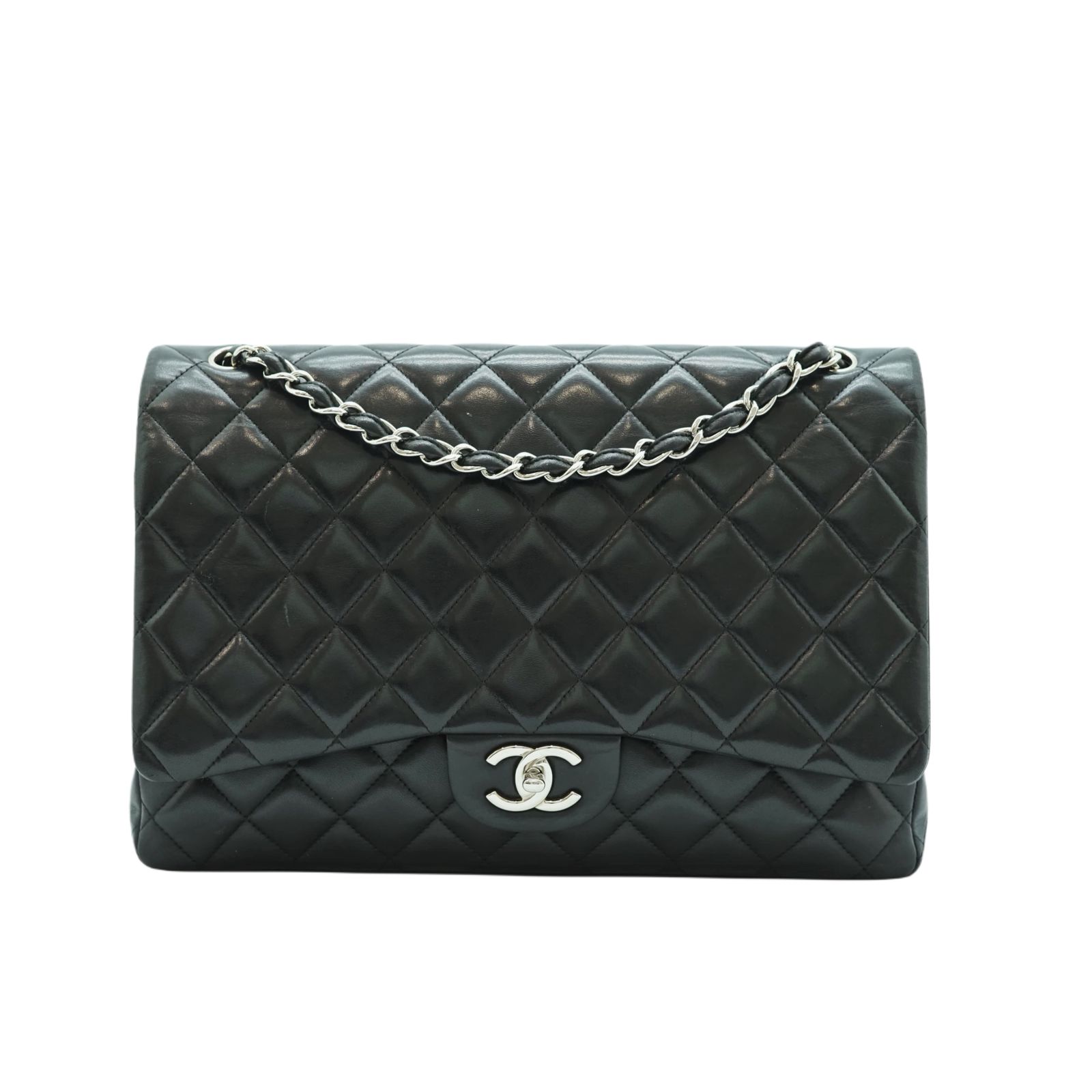 Maxi Classic D. Flap Lambskin Black Silver Hardware