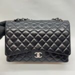 Maxi Classic D. Flap Lambskin Black Silver Hardware