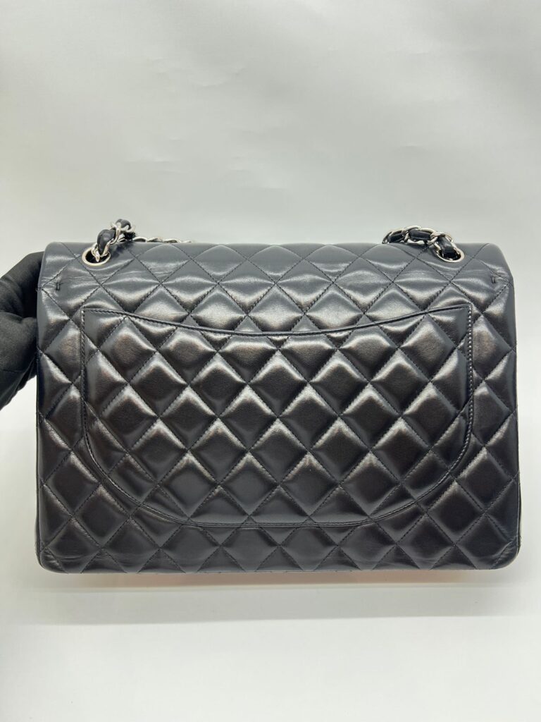 Maxi Classic D. Flap Lambskin Black Silver Hardware