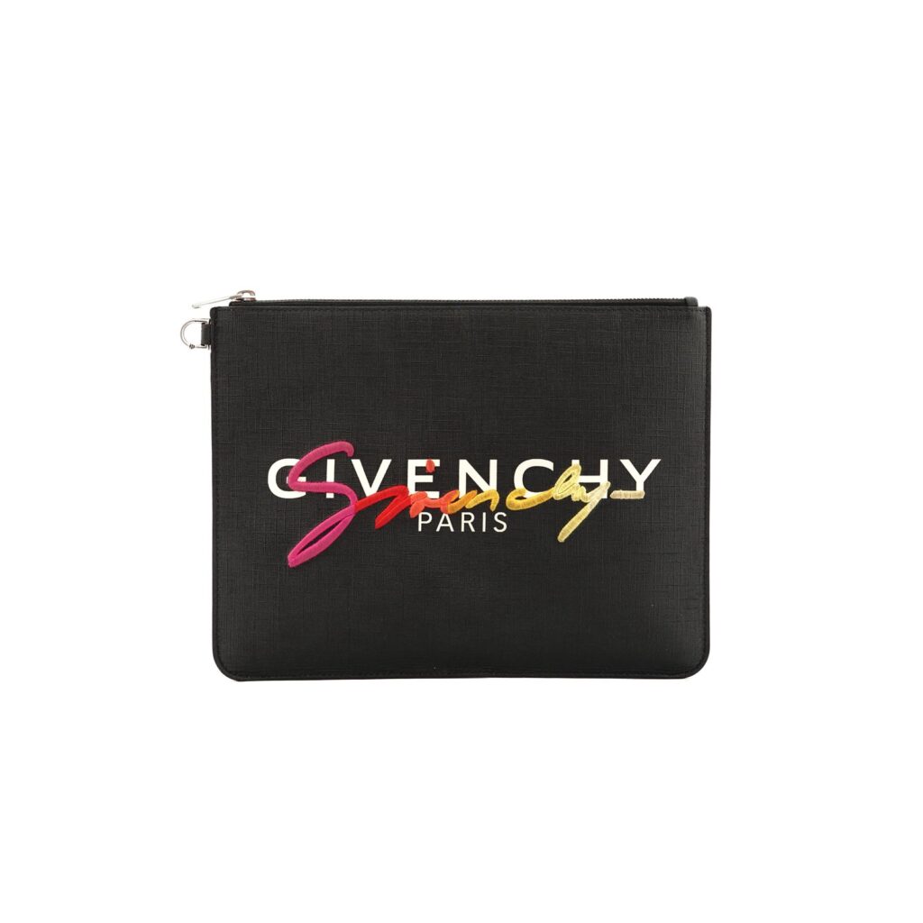 Clutch Black White Rainbow Logo Silver Hardware