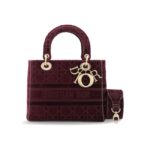 Lady Dior Medium Velvet Dark Maroon GHW