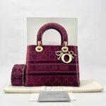 Lady Dior Medium Velvet Dark Maroon GHW