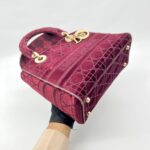 Lady Dior Medium Velvet Dark Maroon GHW