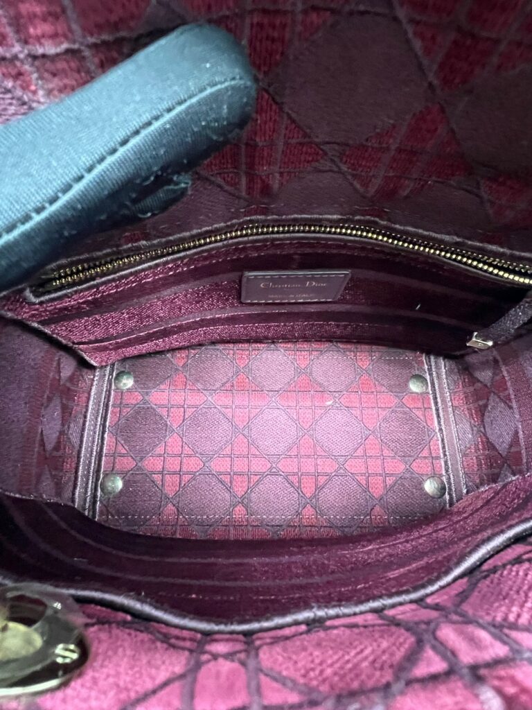 Lady Dior Medium Velvet Dark Maroon GHW