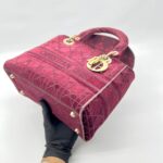 Lady Dior Medium Velvet Dark Maroon GHW