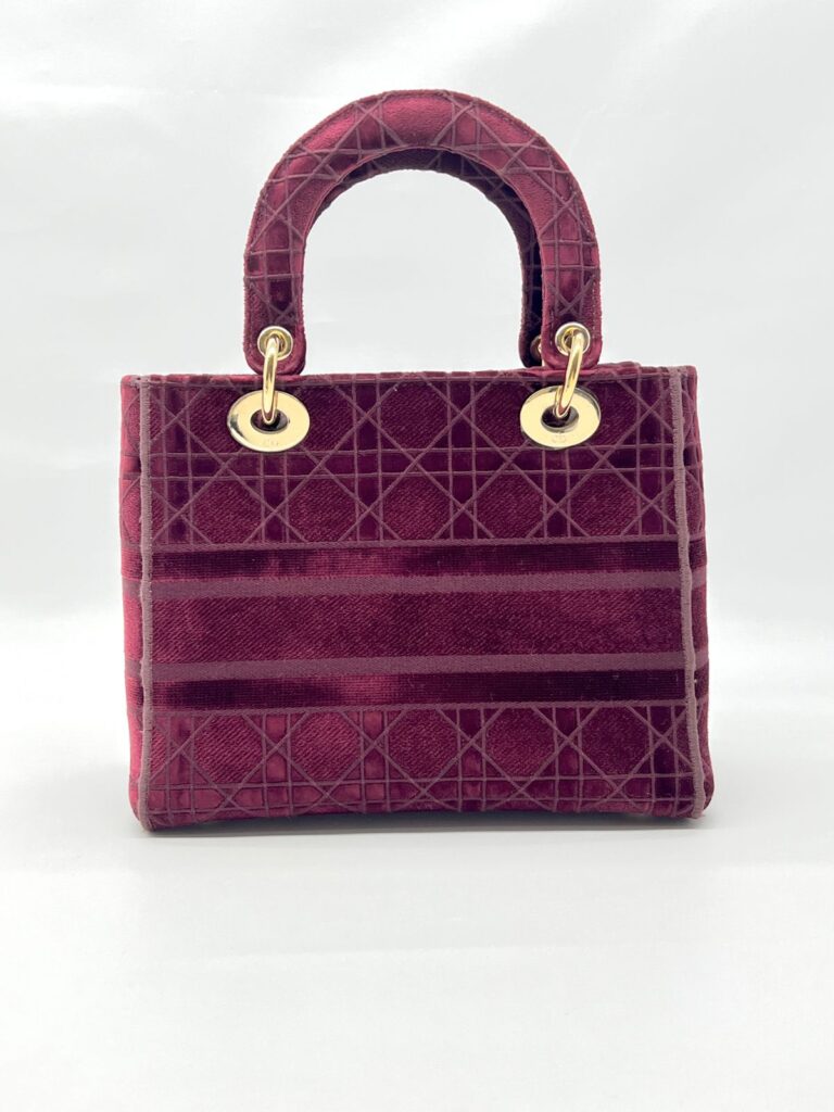 Lady Dior Medium Velvet Dark Maroon GHW