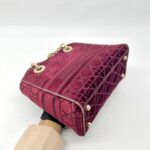 Lady Dior Medium Velvet Dark Maroon GHW