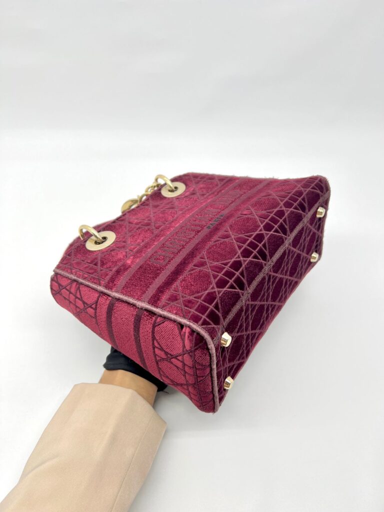 Lady Dior Medium Velvet Dark Maroon GHW