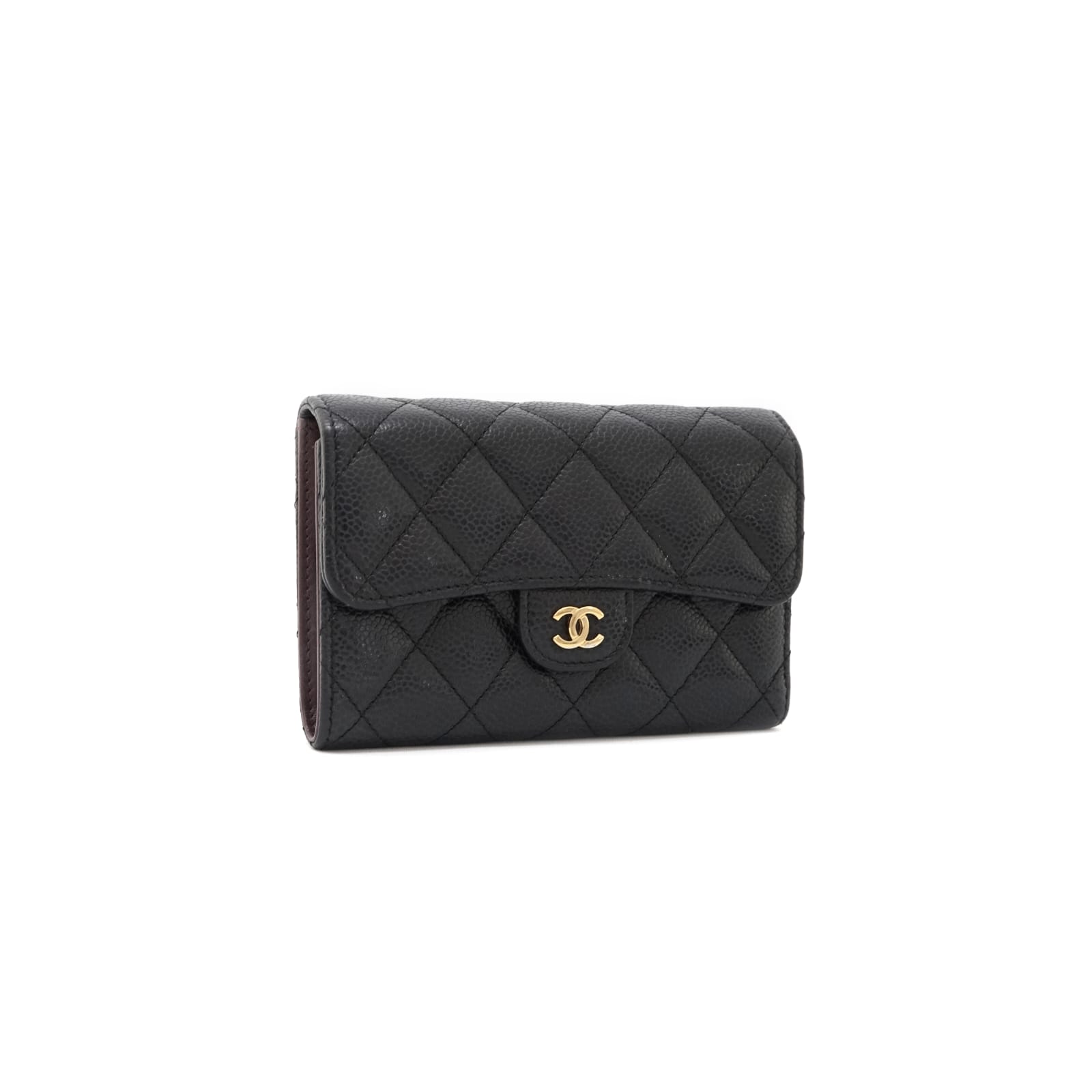 Classic Trifold Compact Caviar Black GHW