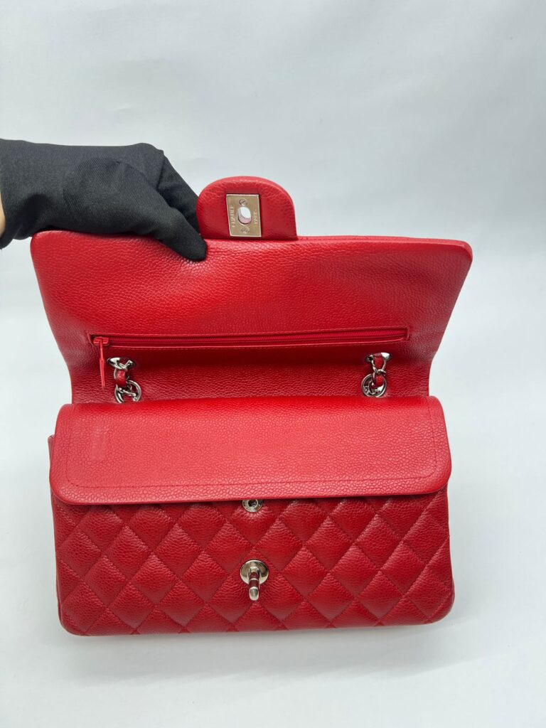 Medium Classic D Flap Caviar Red SHW