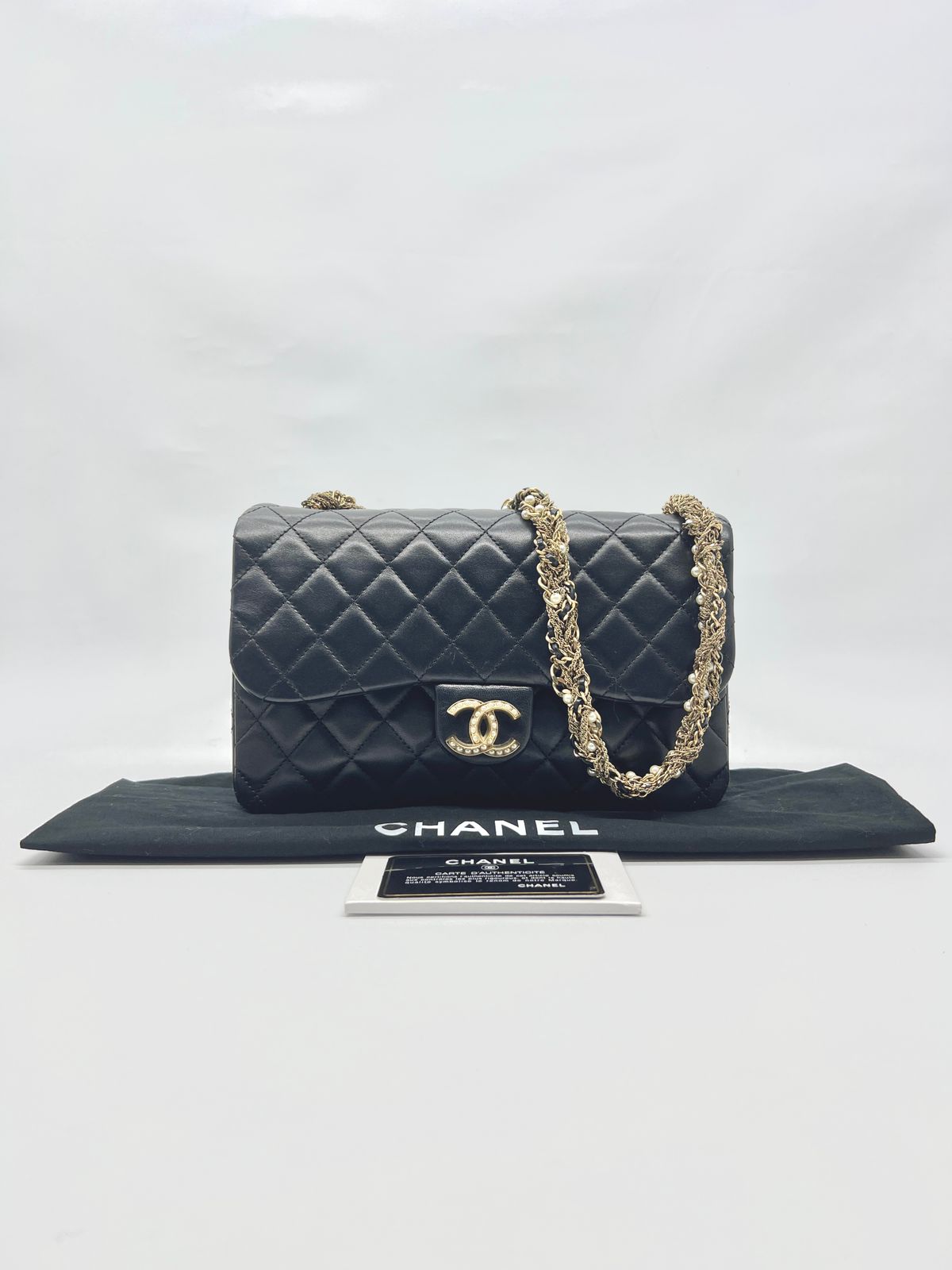 Flap Tangled Pearl Lambskin Black GHW