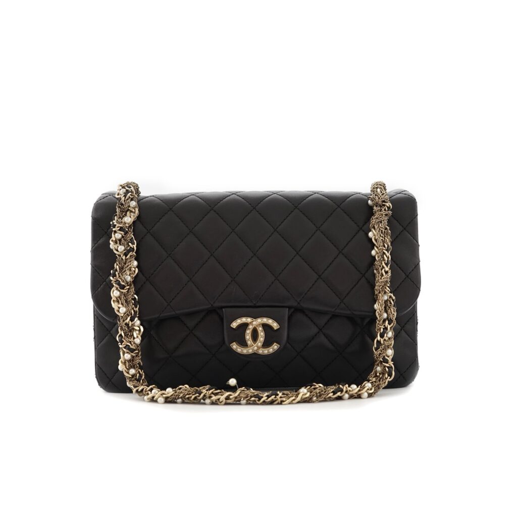 Flap Tangled Pearl Lambskin Black GHW