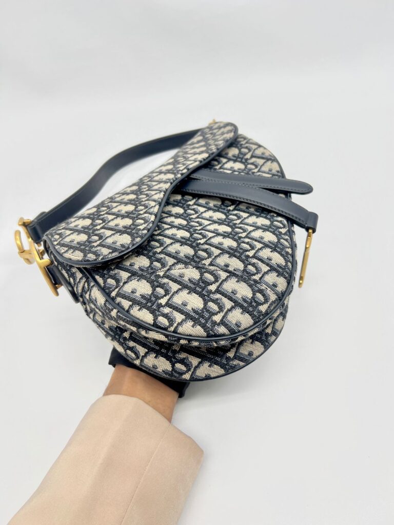 Saddle Medium Canvas Oblique Navy GHW